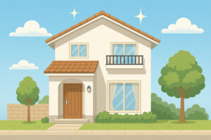 お掃除でピカピカの運気が上がるお家のイラスト