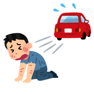 暗剣殺の凶作用で車の事故に遭ってしまった男性をイメージしたイラスト