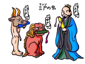 庚申にまつわる三尸虫のイラスト