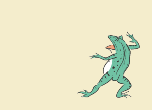 相撲でウサギを投げ飛ばして気を吐く鳥獣戯画のカエル