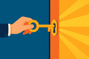明るい未来のドアを開く鍵のイメージイラスト