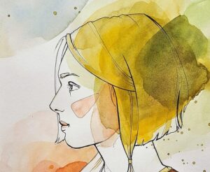 水彩横顔の女性