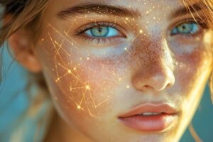 インスピレーションが走る女性の顔のアップ|無意識が人生の転機を感じ取るイメージ