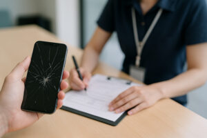 ひび割れたスマホを修理に出すイメージ